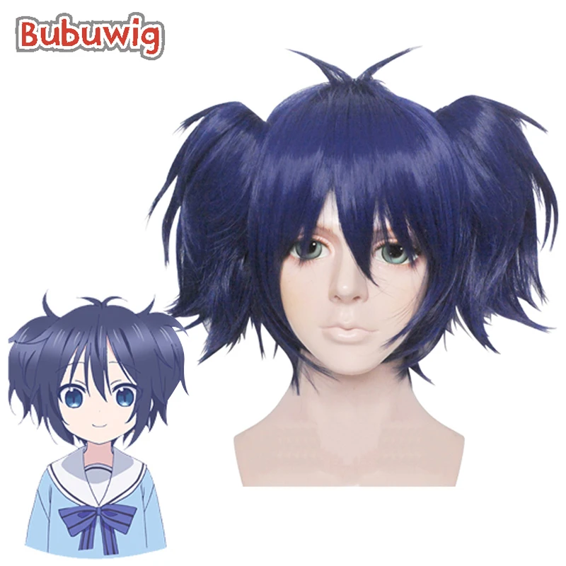 Bubuwg Synthetic Hair Happy Sugar Life Koube Shio Ponytail Cosplay Wig Women Halloween Party Short Blue Wigs Heat Resistant