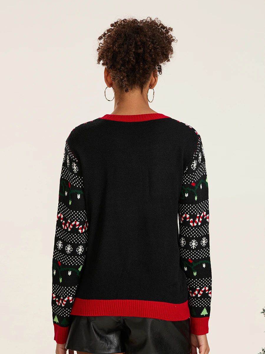 Women s Winter Fashion Sweater Reindeer Print Long Sleeve Knitwear Pullover Jumper Christmas Gift Top