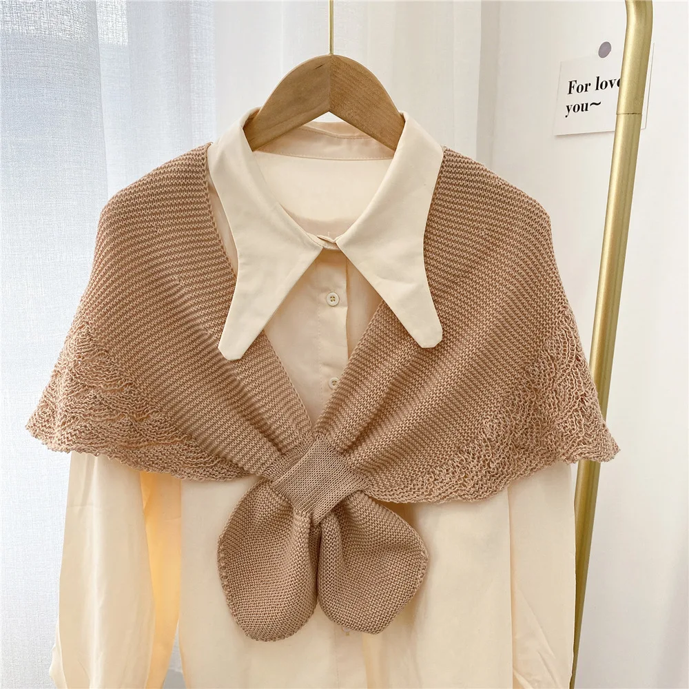 

Women Solid Color Knitted Fake Collars Female Dress Shirt Detachable Collar Half Top Shawl Vintage False Collar Small Cape