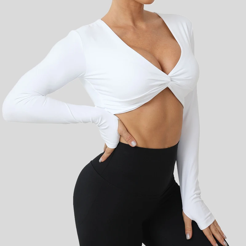 Sexy Long Sleeve Shirt Women Gym Crop Top Women Quick Dry Yoga Clothing Outdoor Leisure Long Sleeved Top Female Cross Sportswear