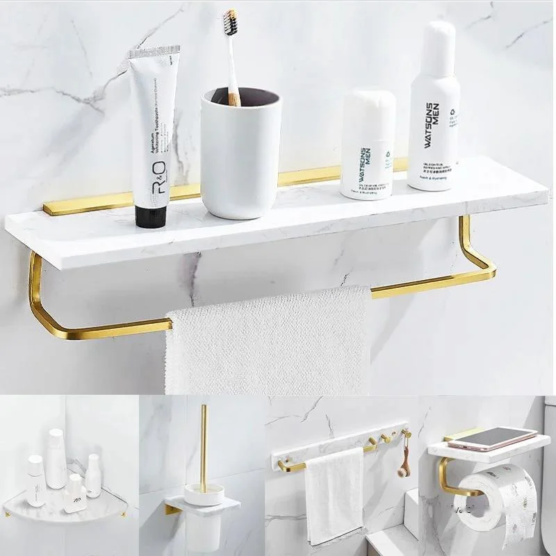 

Bathroom Accessories Set Towel Hanger Paper Holder Brushed Marble Storage Rack Gold Bathroom Shelf Towel Rack Brush Holder