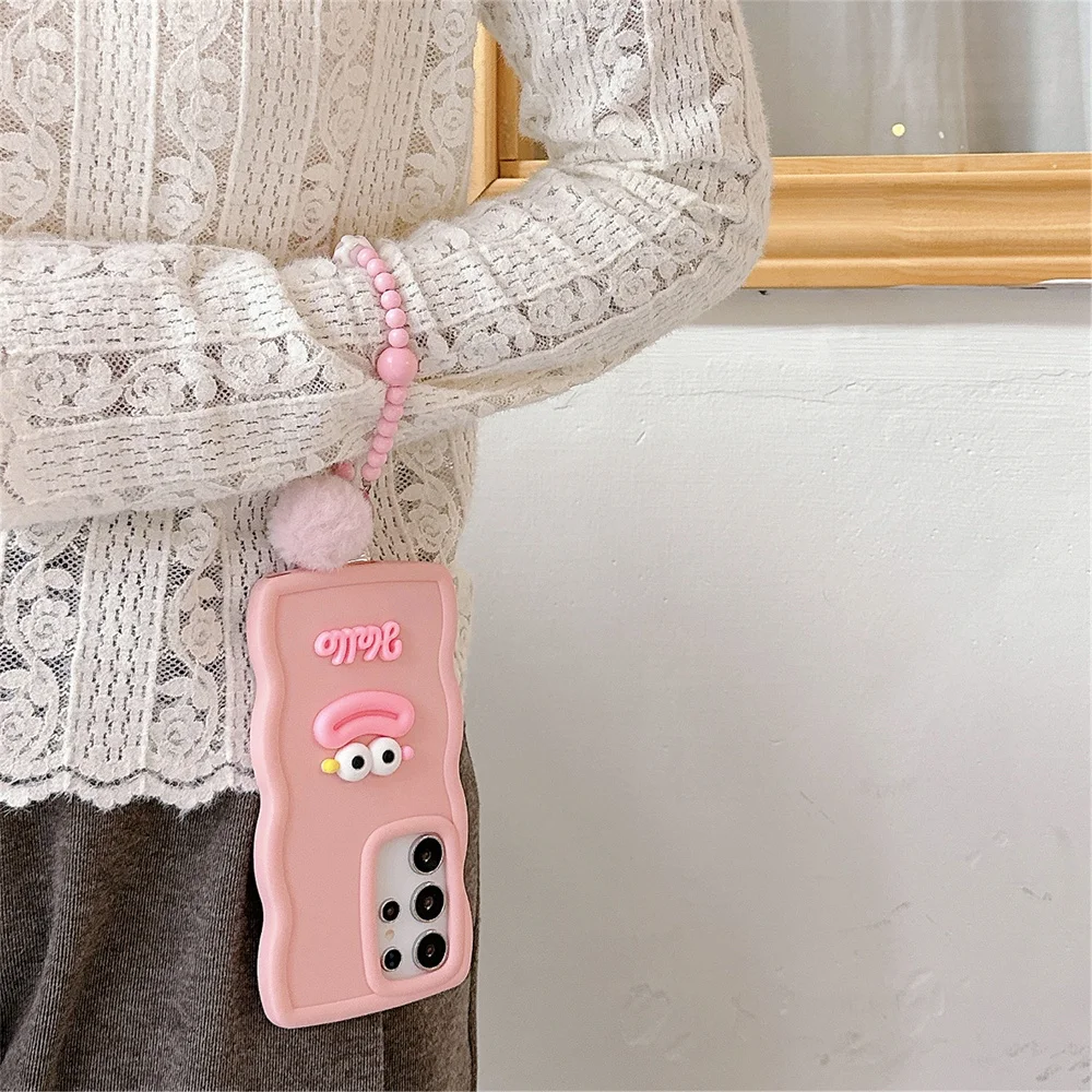 Cute Cartoon Wrist Chain Wave Lanyard Phone Case Cover