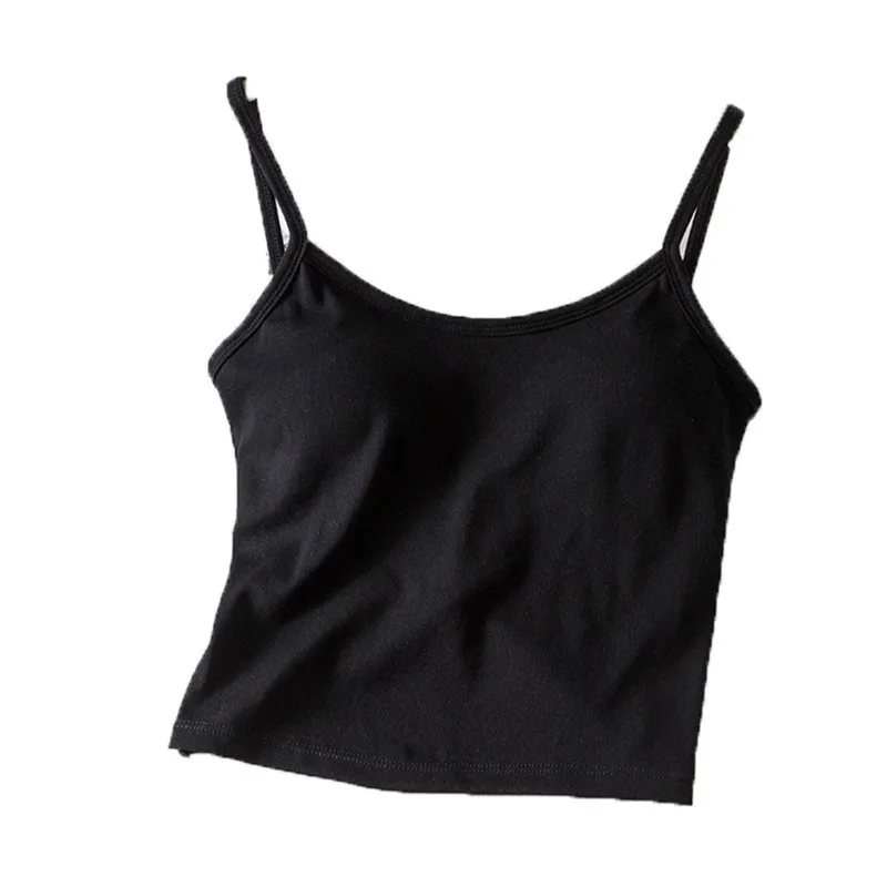 Crop Tops Sexy Spaghetti Strap Tanke Top Women Built In Bra Off Shoulder Solid Color Sleeveless Camisole Ins Yoga Sport Bra