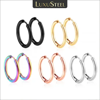 LUXUSTEEL-작은 후프 귀걸이 여성 남성 실버 컬러 스테인레스 스틸 라운드 서클 Pendientes Mujer 2023, 알레르기 방지, 1 쌍/2 개