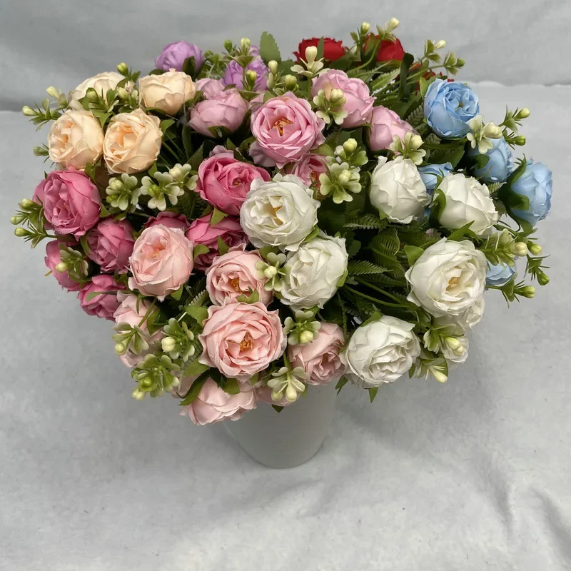 Elegant White Peony and Gypsophila Faux Flower Bouquet