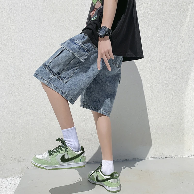 

Fashion Summer Men's Denim Shorts Mens Casual Loose Korean Style Drawstring Shorts Streetwear Trendy Jeans Male Clothing C96