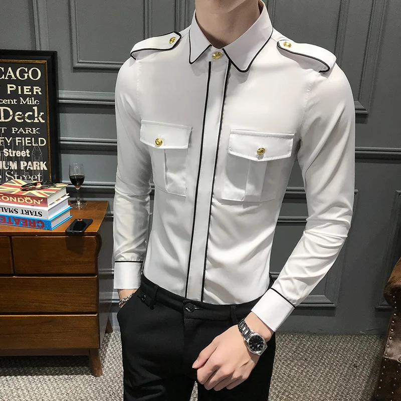 

Men Shirt Long Sleeve Casual Slim Fit Shirts Dress Business Tuxedo Night Club Work Clothes Camisa Social Masculina