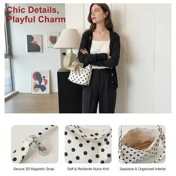 @*Borsa tote da donna con pois, borsa a tracolla alla moda, adatta per viaggi e ufficio