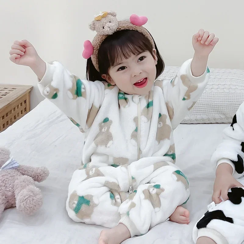 1 To 5 Years Winter Flannel Childrens Pajamas Sleeping Bags Rompers for Boys and Girls One-piece Suits for Home Wear