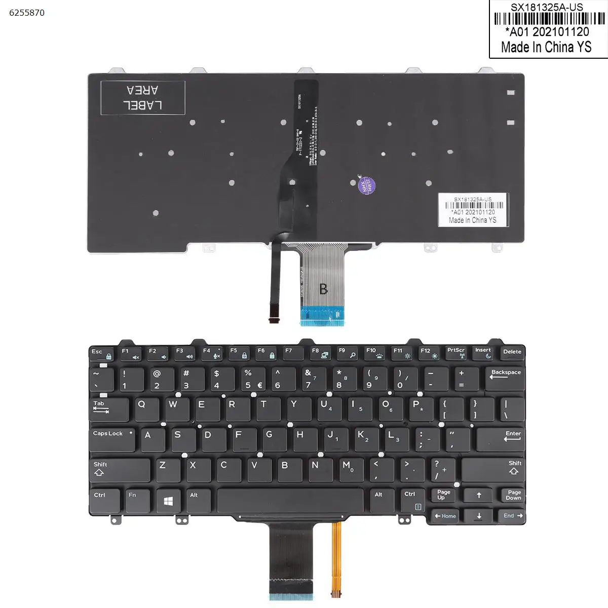 Tastiera Per Laptop Usa Per Dell Latitude E7250 Nera Con Retroilluminazione