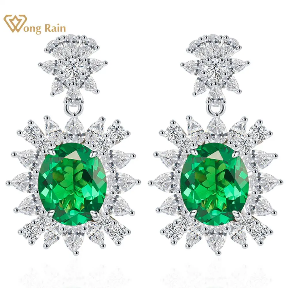

Wong Rain Vintage 100% 925 Sterling Silver 9*11 MM Oval Cut Emerald Gemstone Drop Dangle Earrings Fine Jewelry Anniversary Gifts