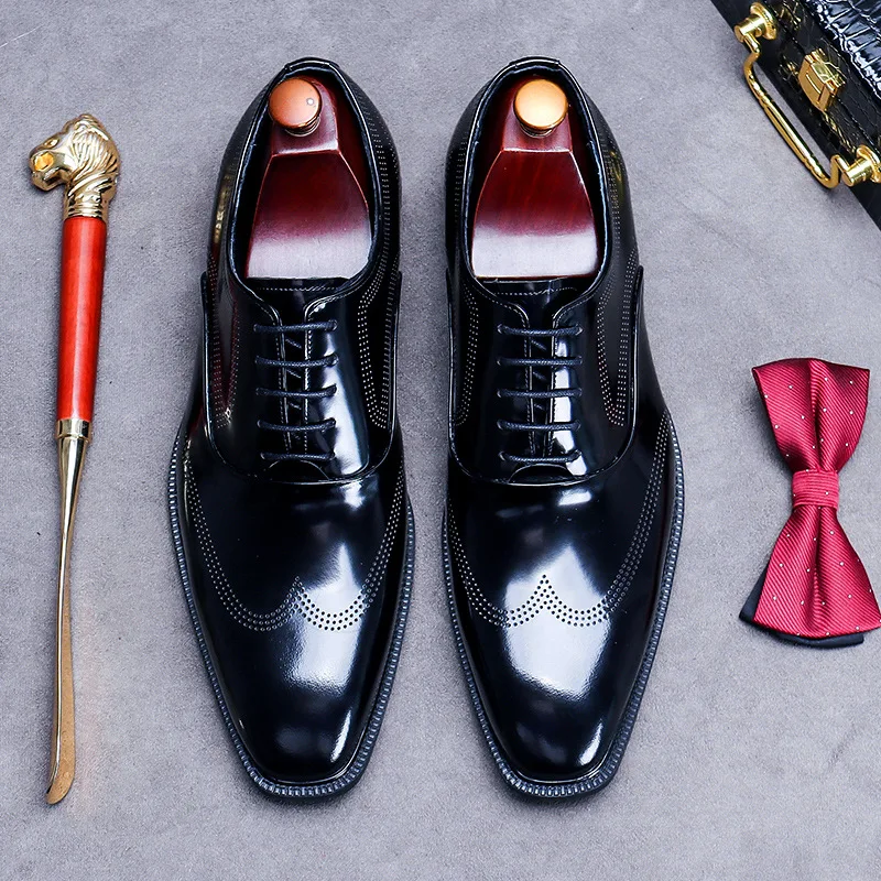 

Handmade Mens Wedding Brogues Shoes Black Genuine Leather Men's Dress Shoes Lace Up Business Formal Shoes For Men