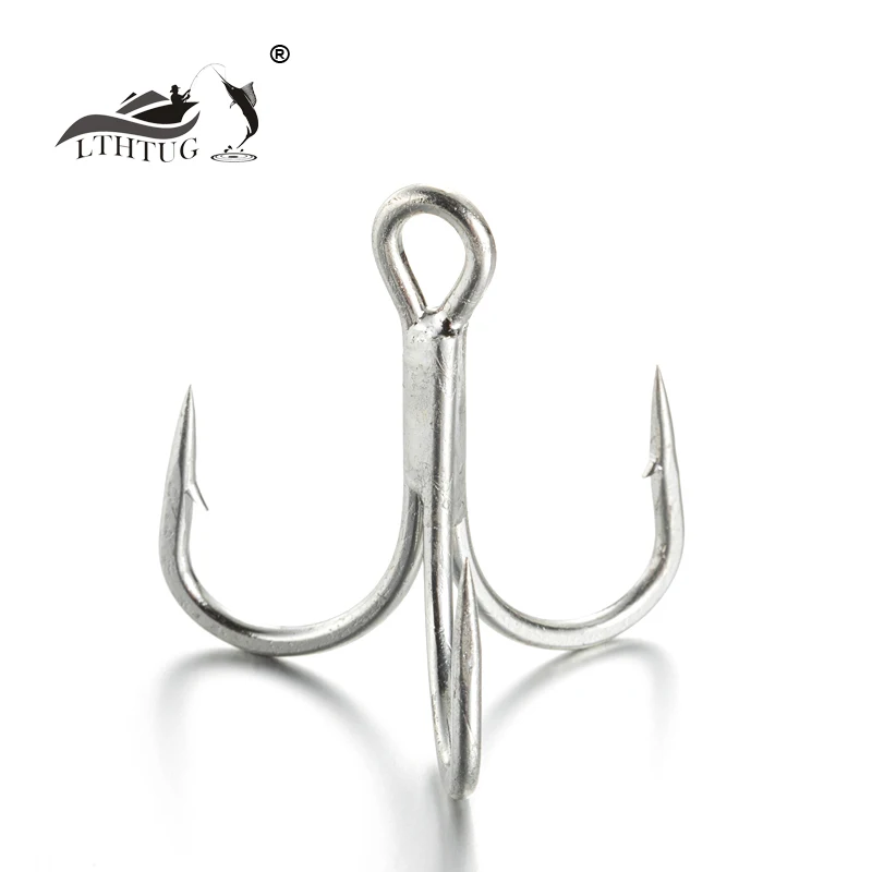 High-Carbon Steel Saltwater Big 5X-Strength Treble Hook 5/0 4/0 3/0 2/0 1/0  1 2 4 6 8 Fishing Hook Bright Tin Color