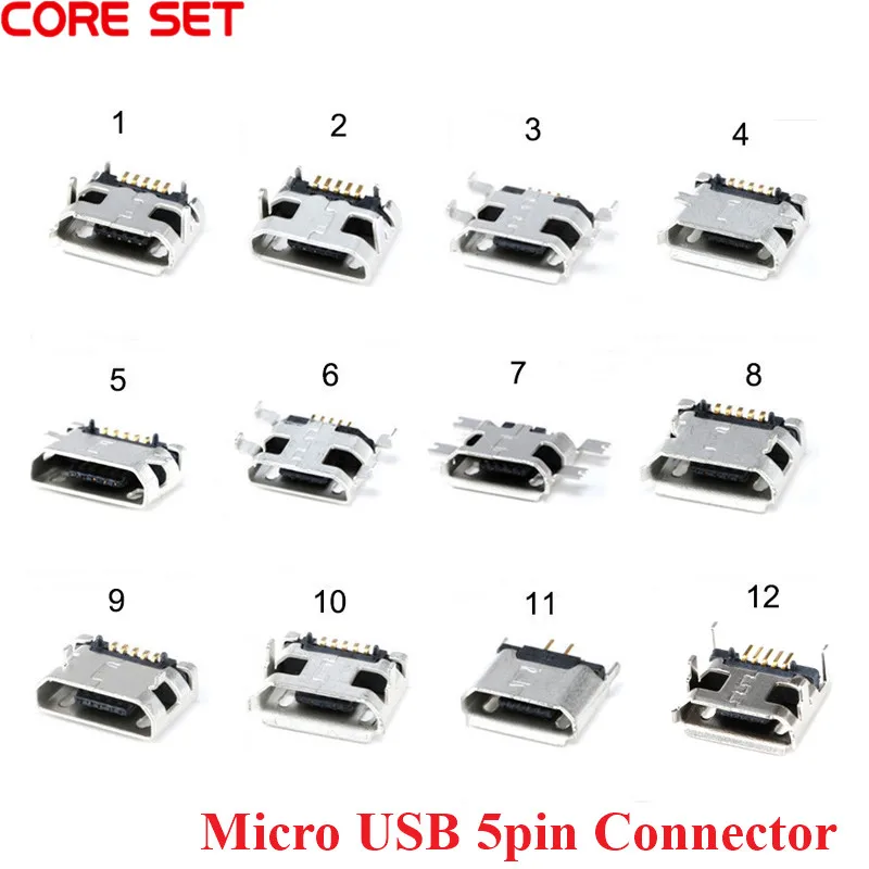 10Pcs Connettori Micro USB Tipo B 5 Pin Femmina – 4 Gambe Verticali Per Saldatura Riparazioni Telefono
