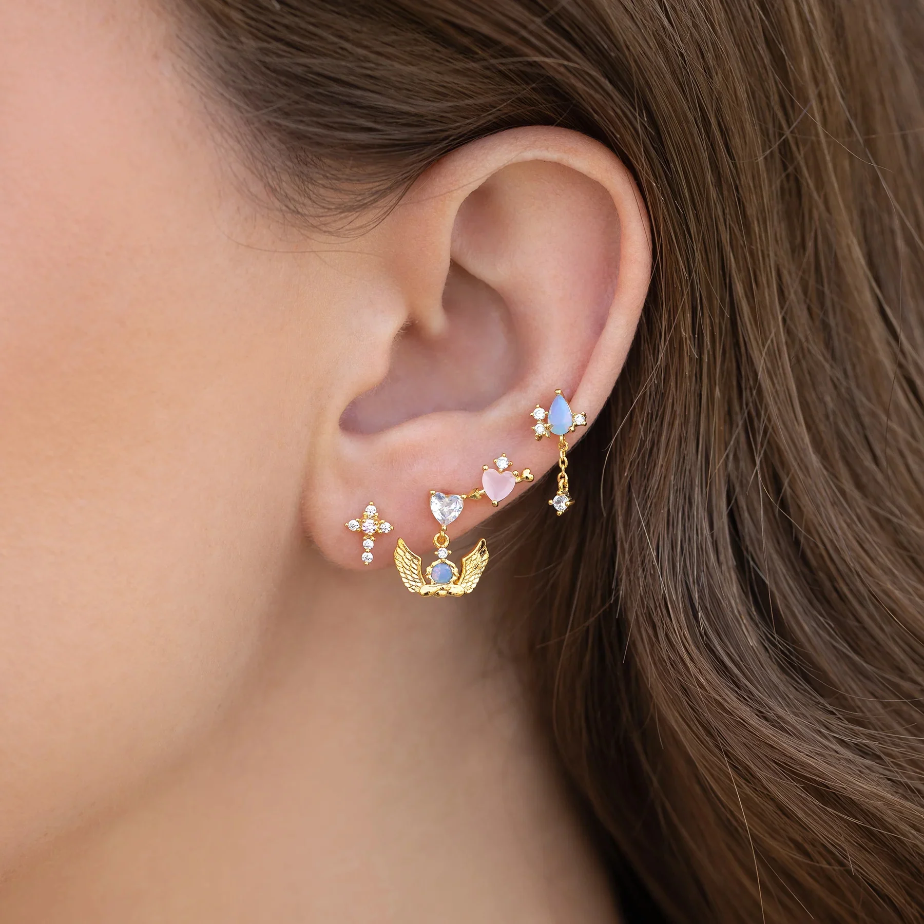 

Серьги-гвоздики женские из серебра 925 пробы с цирконом, 4 шт.