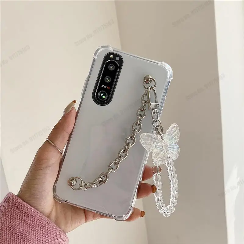 Butterfly Crystal Bracelet Chain Transparent Soft Phone Case Cover
