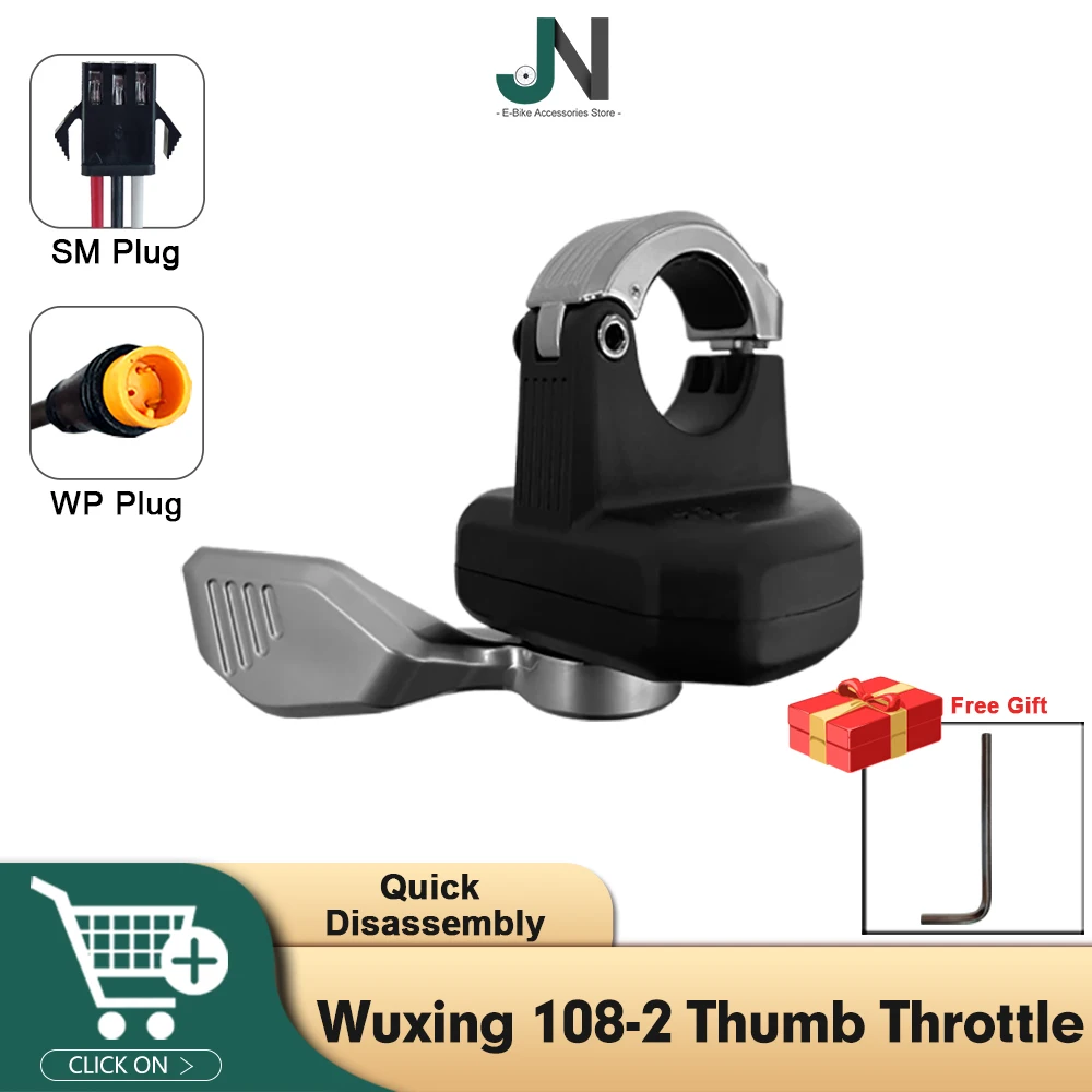 

12V-72V Ebike Wuxing 108-2 Quick Install Thumb Throttle with 3 Pin SM WP Connector Use for Electric Scooter Control System Parts