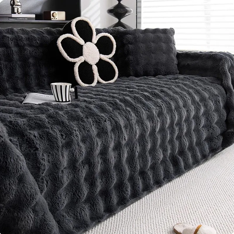 Rabbit Plush Sofa Cover 3 Seater Thick Towel Blanket Couch Slipcover Universal Furniture Protector 1 Pc