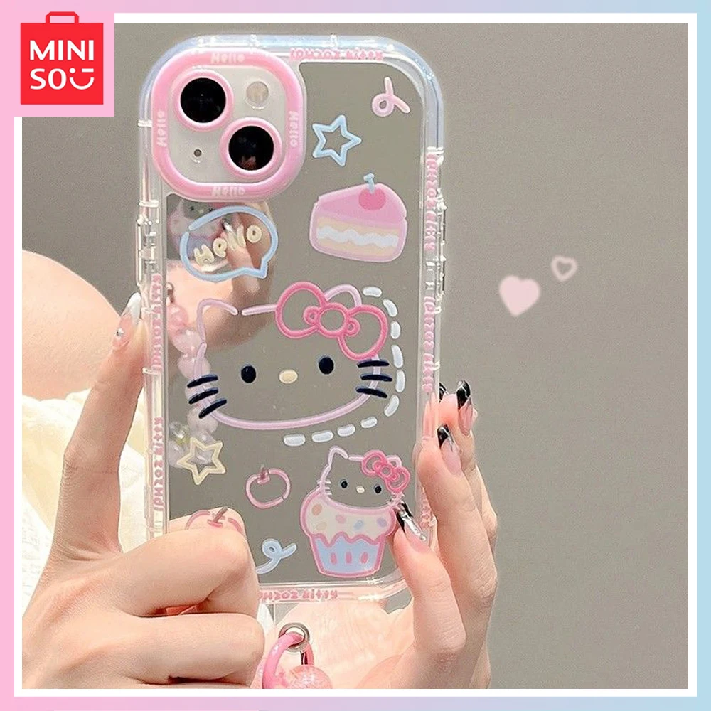

Miniso мультфильм Kawaii Hellokitty зеркальная фотография подходит для Iphone14Pro Новый Iphone13Promax все включено защита от падения
