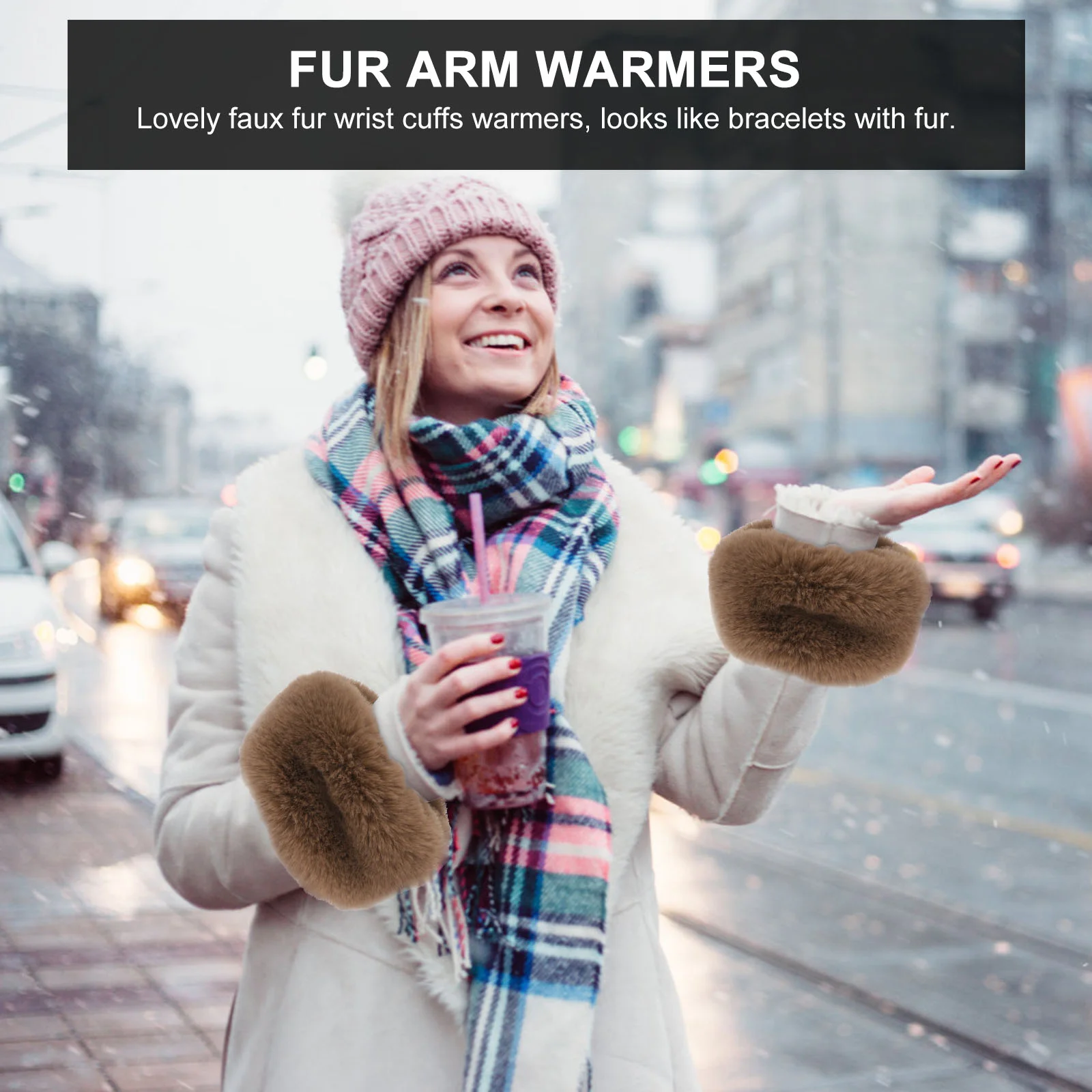 

1 Pair Winter Furry Arm Warmer Woman Fashion Wristband Glove Fur Wrist Cuffs
