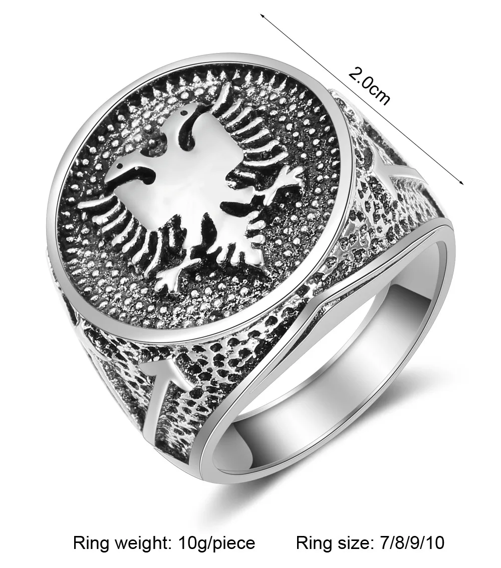 WANGAIYAO Albania Flag Logo Double Headed Eagle Ring Men's Antique  Vintage Ring 2