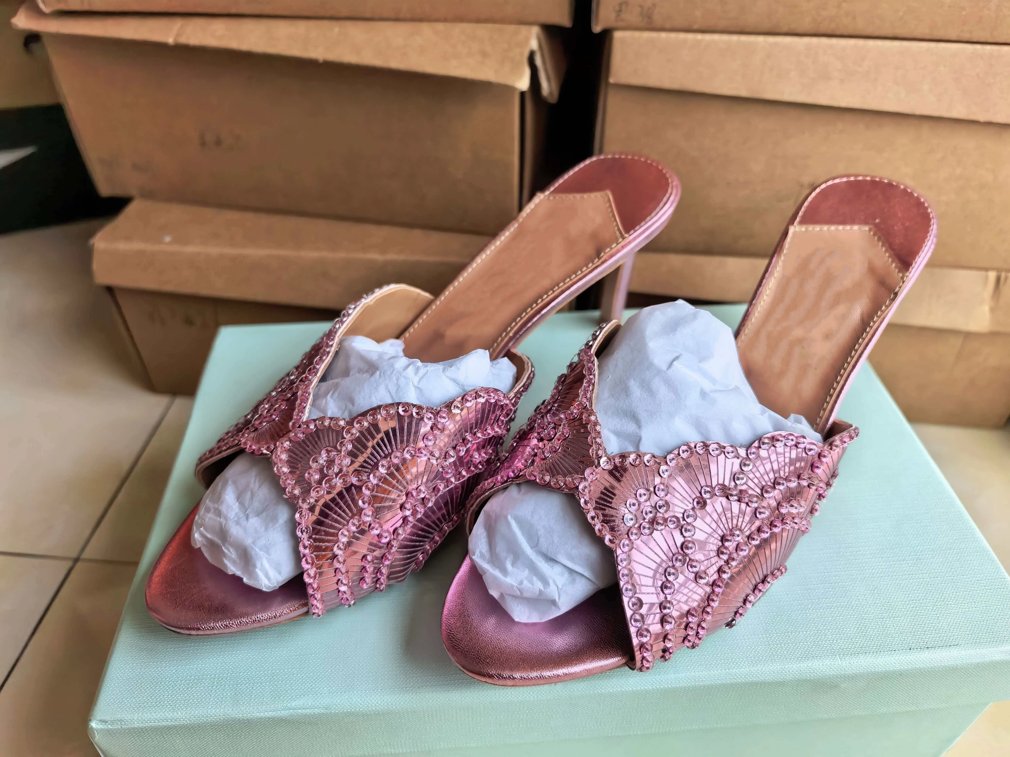 2026 French Sequin High-heeled Sandals angle view