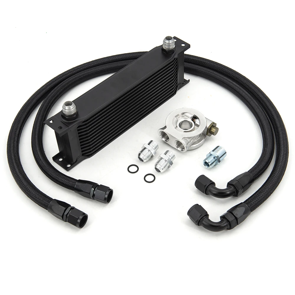 13 Rows Oil Cooler Kit AN10 Transmission Oil Cooler Kit Filter Adapter With Nylon Stainless Steel Braided Hose