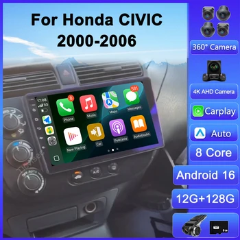 Android 16 Autoradio 4G + WIFI Per Honda Civic 2000-2006 Navigazione GPS Multimediale Autoradio Lettore Carplay Auto BT unità principale
