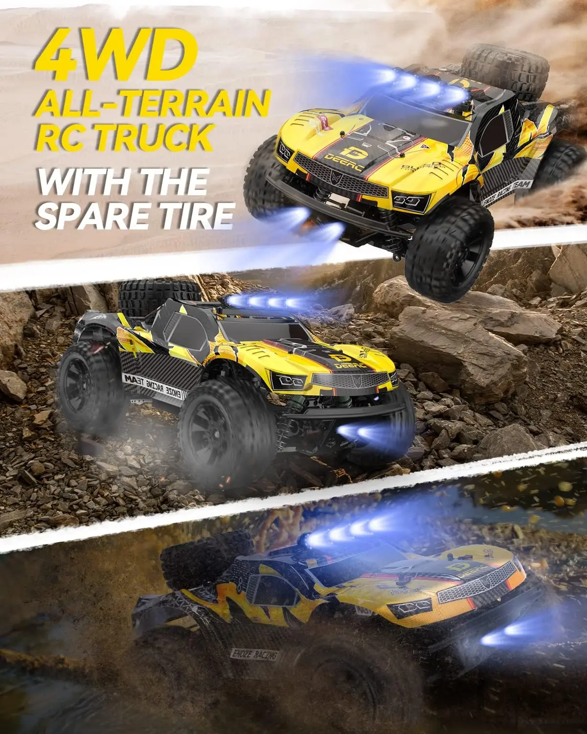 9201E 1:10 Large Remote Control Truck with Lights, Fast Short Course RC Car, 48 km/h 4x4 Off-Road Hobby Grade Toy Monster