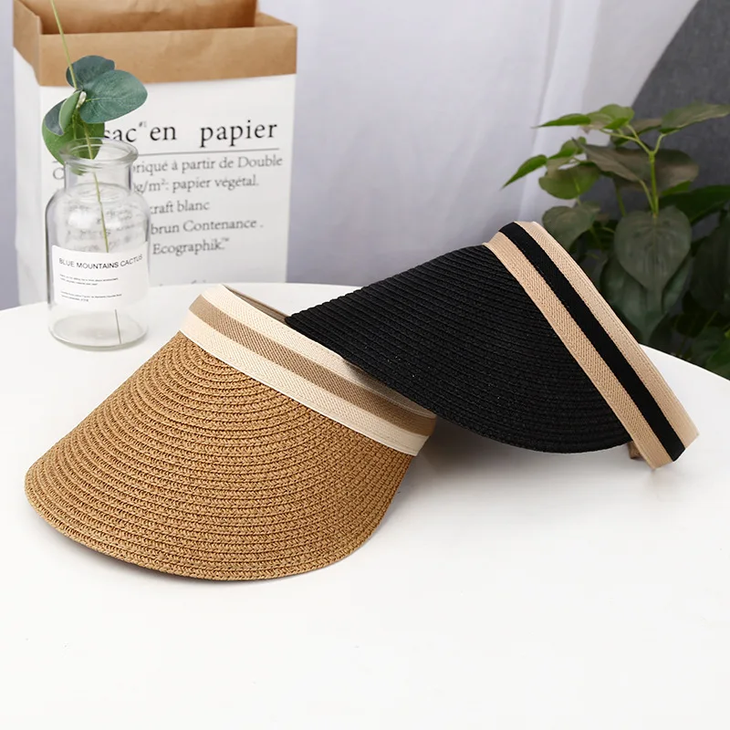 

New Woman's Sun Hats Hand Made DIY Straw Bowknot Visor Caps Parent-Child Summer Cap Casual Shade Hat Empty Top Hat Beach