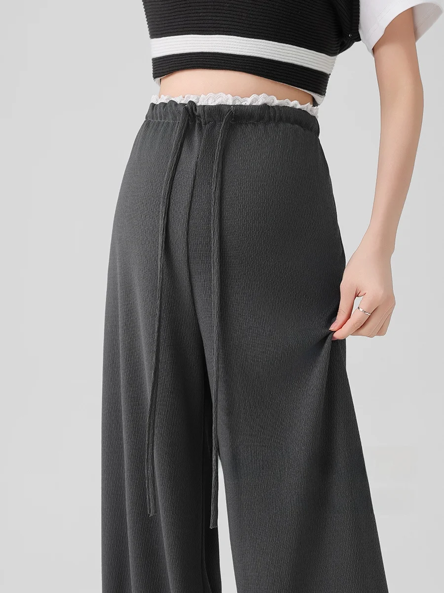 임산부를위한 새로운 봄 여름 얇은 와이드 레그 팬츠 편안한 배부름이 없는 긴 바지 폴리 에스터 원단