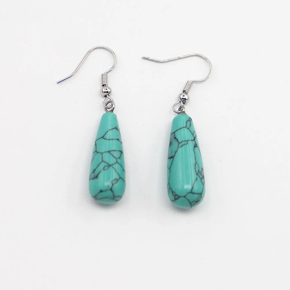 Natural Stone Turquoise Round Water Drop Earrings Pendants Dangle Fashion Charms DIY Necklace Women Party Wedding Jewelry 6Pair