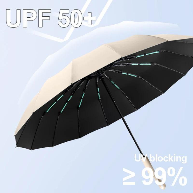 Large UV Umbrella Men Wind Resistant Reinforced Automatic Rain and Shine Dual Purpose Sunshade