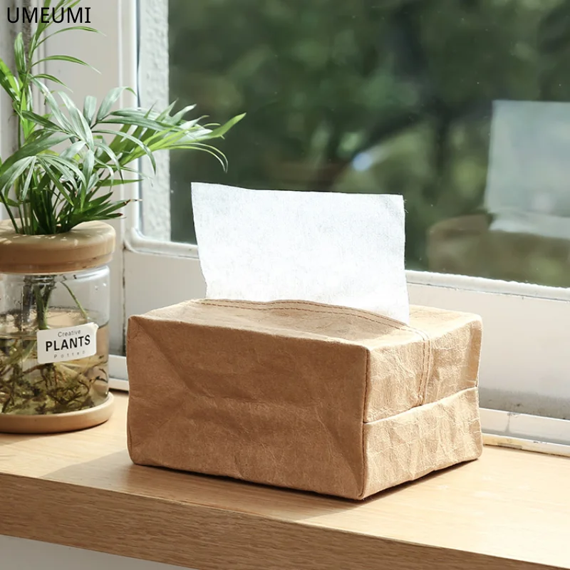 Creative pleated kraft paper waterproof tissue box modern designer storage napkin bag home desktop decoration 2