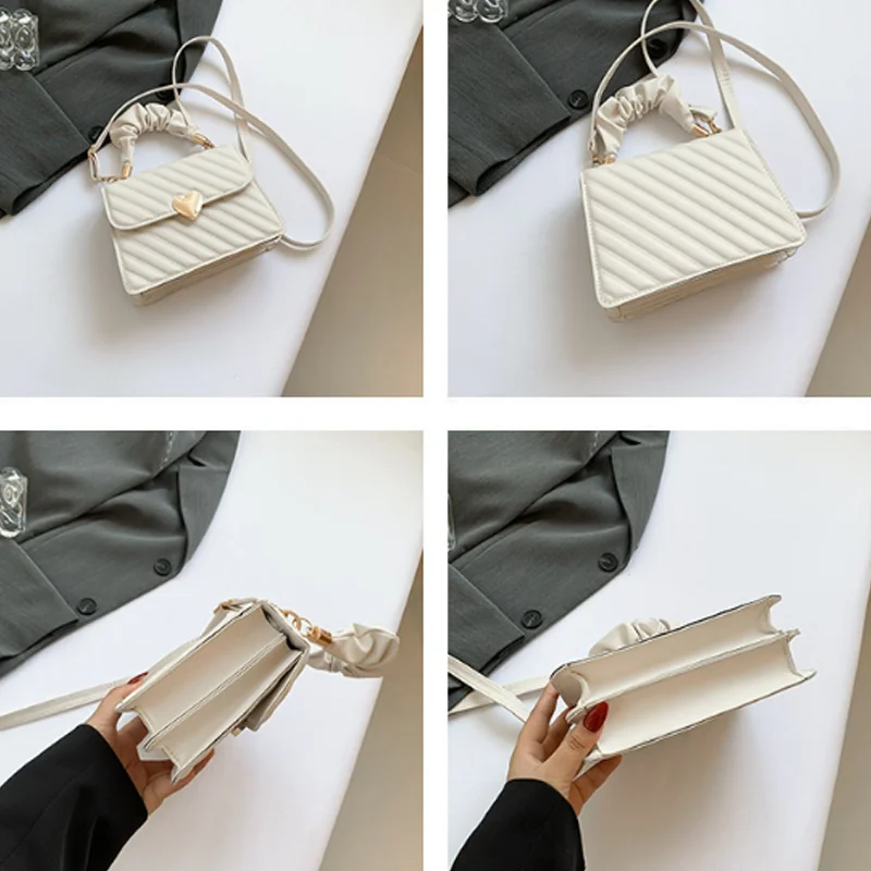 Korean Luxury Women's Top-Handle Bags Fashionable Heart Shaped Buckle Crossbody Bag For Women PU Square Bag Shopping