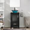 18" Small Bathroom Vanity Sink Combo Modern Freestanding Cabinet W/Matte Glass Door Drawer Blue Boat Tempered Vessel Sink 6
