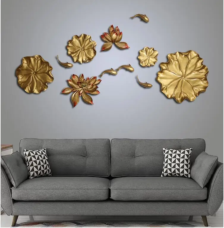 

New Chinese Resin Lotus Fish Wall Hanging Pendant Home Livingroom TV Background Wall Mural Crafts Hotel Wall Sticker Decoration