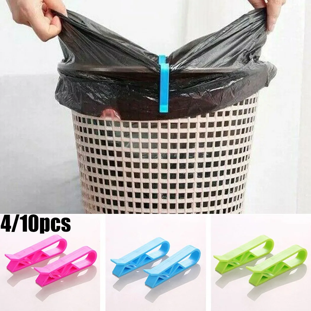 

4/ 10pcs Creative Dustbin Bag Clips Anti Skid Plastic Bin Bag Clips Clamp Holders For Garbage Waste Trash Kitchen Accessories