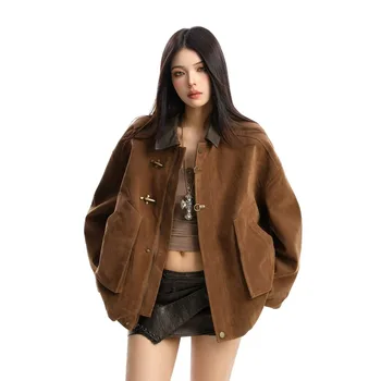 Printemps américain rétro Maillard épissage faux deux pièces veste hommes ample Plaid polyvalent mode manteau haut à la mode