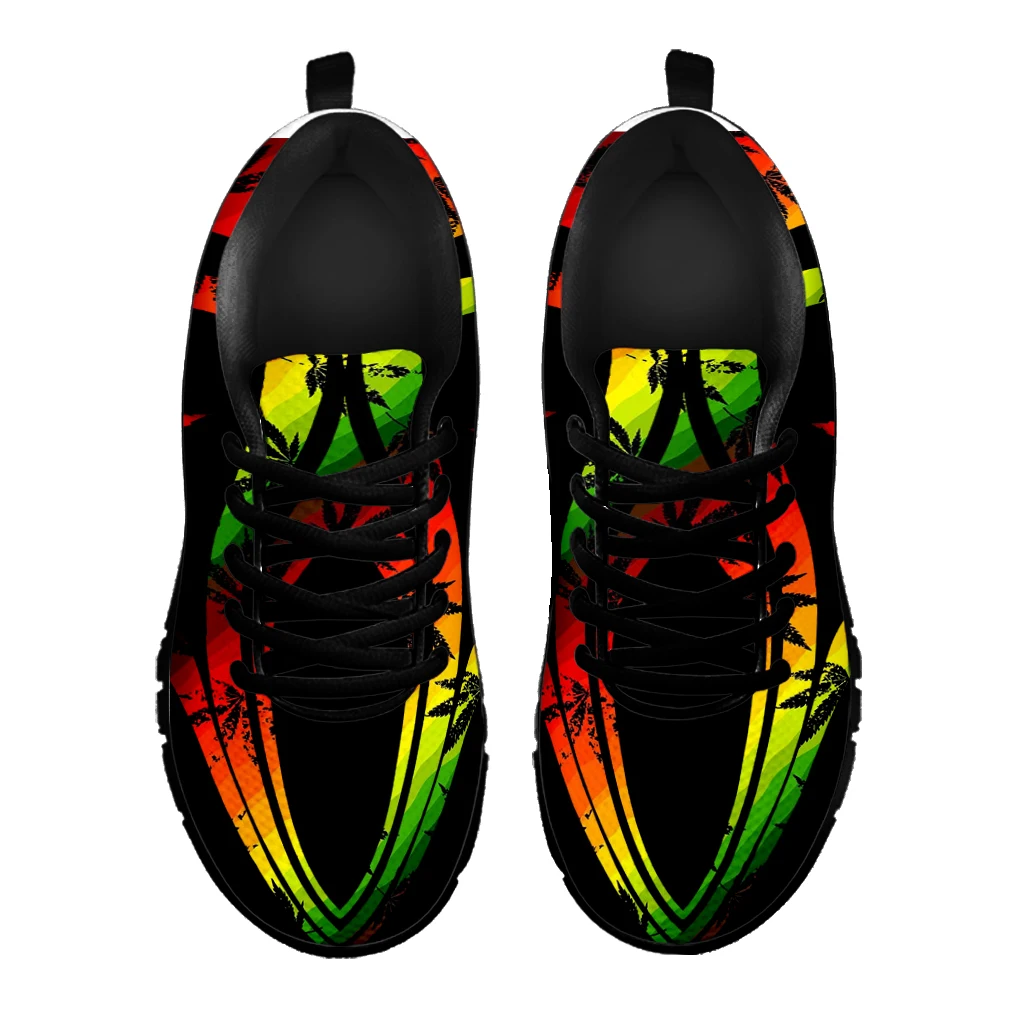 Fashion Gradient 3D Weed Leaves Print Flat Shoes For Women Lightweight Lace-up Walking Sneakers Breathable Footwear
