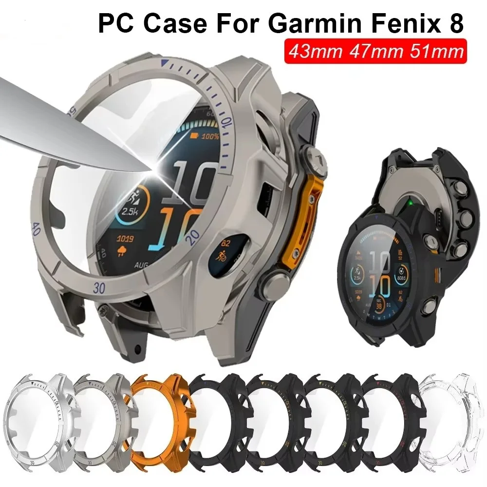 Garmin Fenix 8 Screen Protector and Bumper Protective Cover with Anti-Scratch Film - PC Case with Glass