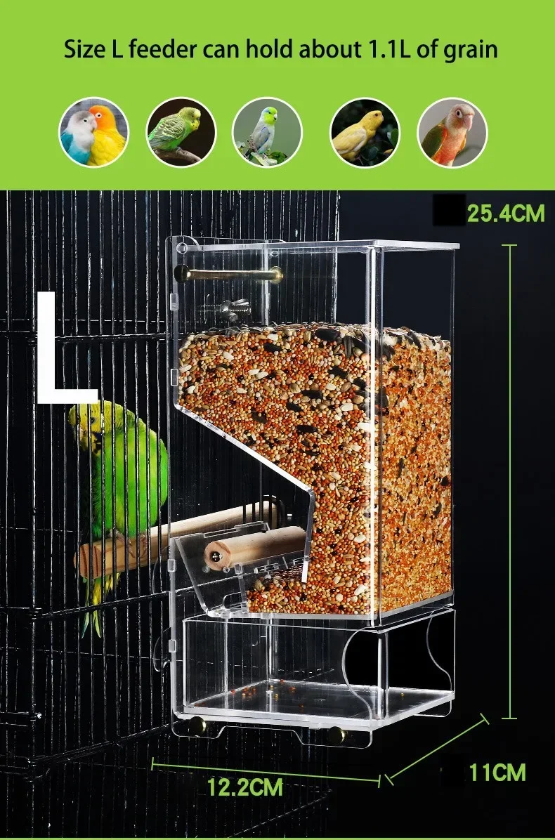 

Feeding Cage Acrylic Food Hangable Containers Automatic Anti-sprinkle Feeder Pet Parrot Bird Clear