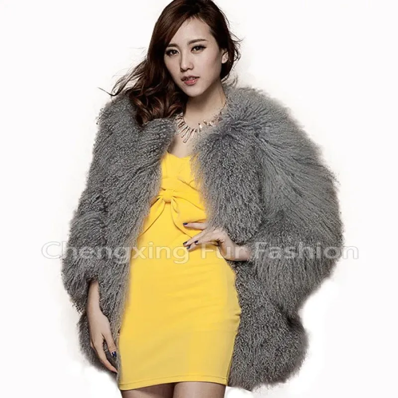 

CX-G-A-111D Curly Real Fur Jacket Gorgeous Mogolian Lamb Fur Coat