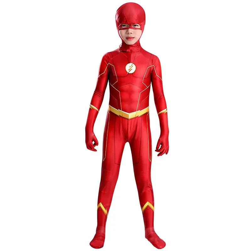 Kids Flash Man Boys Cosplay Costume New Year Carnival Party Fancy Dress with Headgear Mask Sets