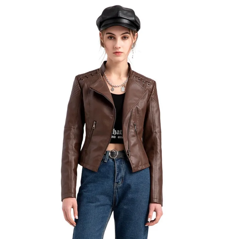 

New Women's Leather Jacket Coat 2023 Autumn s-4XL Motorcycle Leather Clothing Women's Short Fit Women's Jacket and Coat