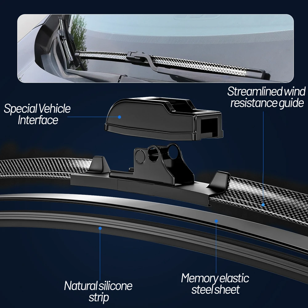 Premium Carbon Fiber Front Windshield Wiper Blades (Set of 2)
