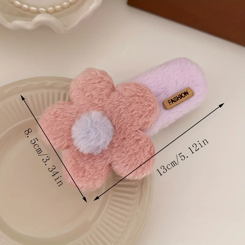 1/3 stücke Neue Plüsch Blume Haar Clip Handgemachte Nette Frisur Haarnadeln Große Headwear Zubehör Frauen Headwear Zubehör – Detail 7