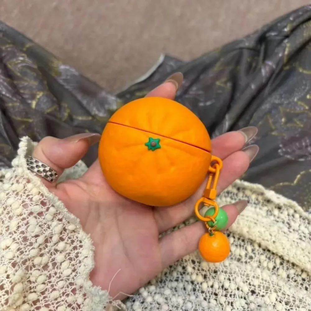 Cute Simulation Orange Headphone Cover for Apple Airpods 1/2 3 4 with The Same Pendant Fun Drop-proof Soft Case
