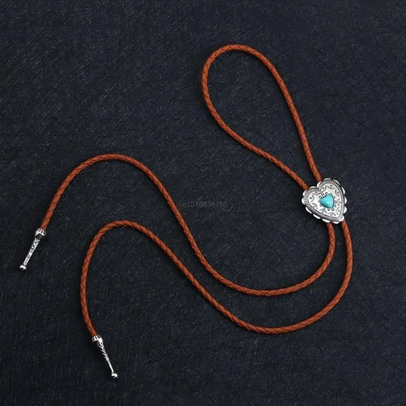 Elegant Bolo Tie with Heart Pendant Carved Necktie Western Necklace Cool Bolo Tie Western Cowboy Costume