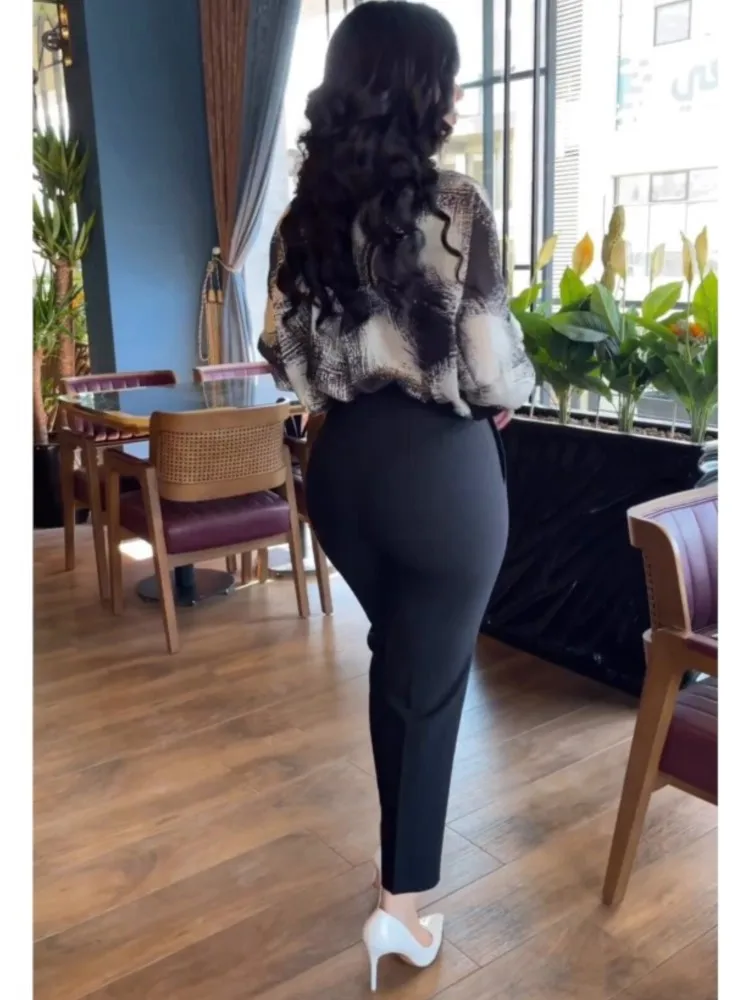 Casual Long Sleeve Shirt Pants Set Office Lady Spring Autumn Elegant Print Blouse Solid Trousers Two Piece Set Women Outfit 2023